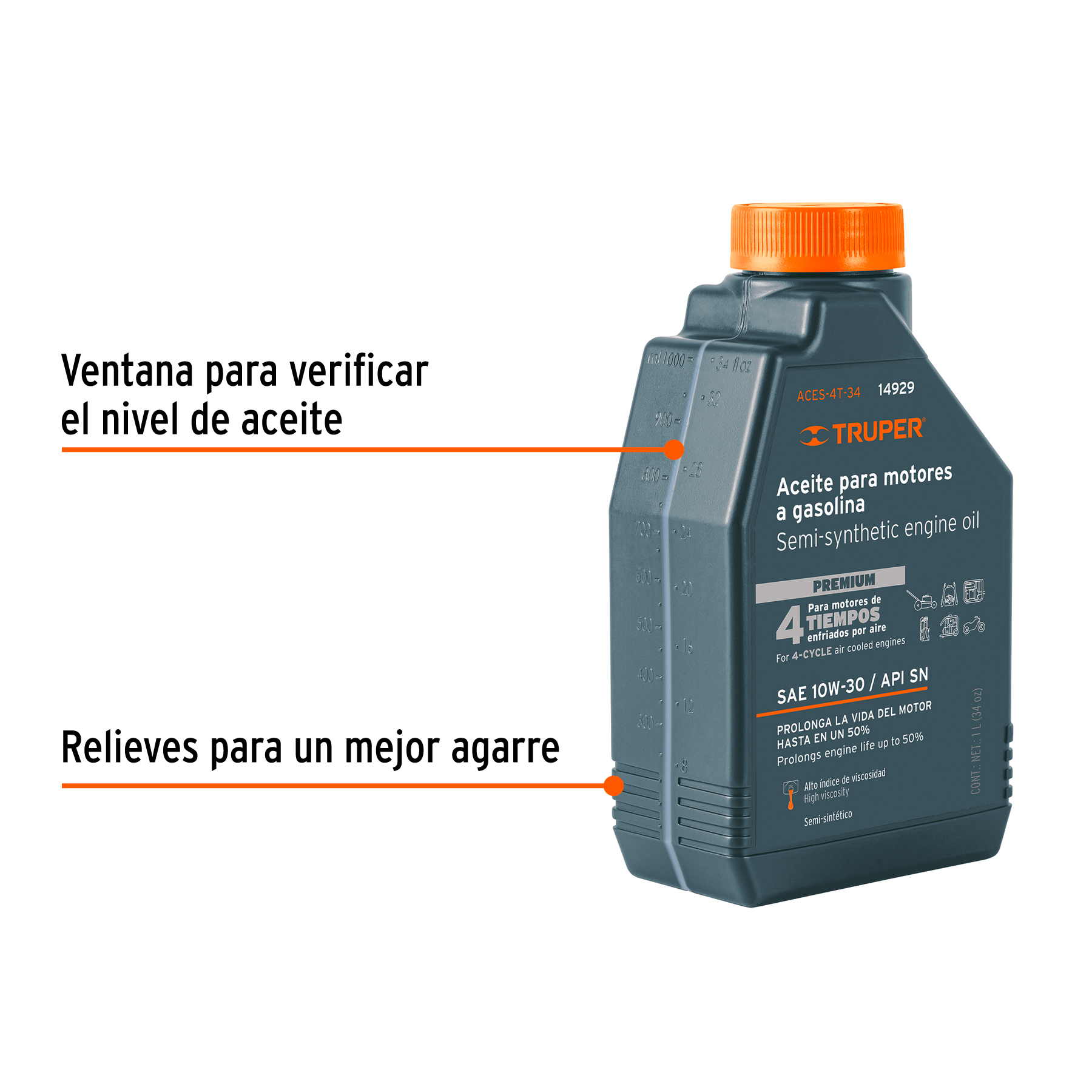 Aceite semi-sintético, 4 tiempos, 1000ml (34 oz), TRUPER - Image 2