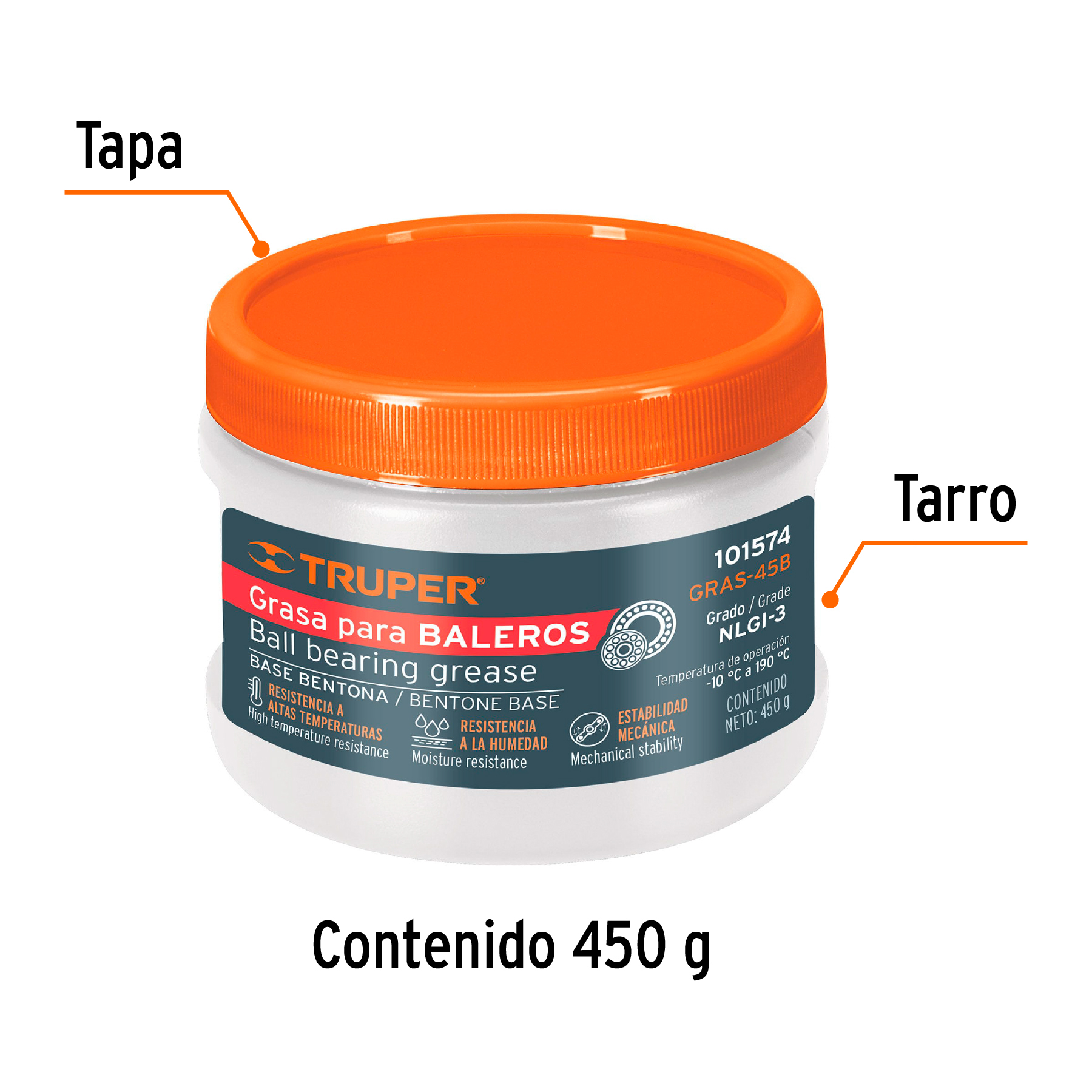 Grasa automotriz, base bentona, 450 g, TRUPER - Image 2