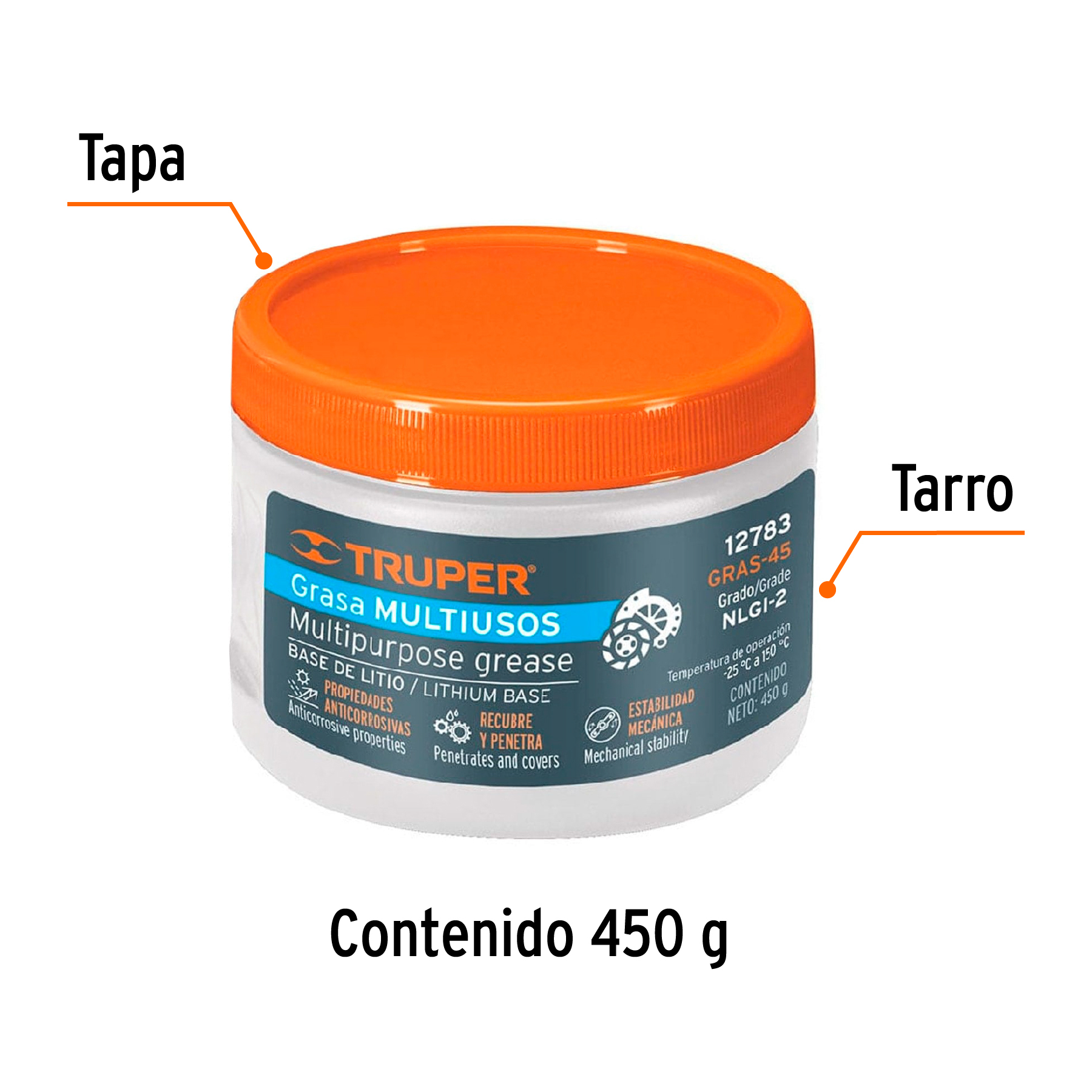 Grasa lubricante multiusos, base litio, 450 g, TRUPER - Image 2