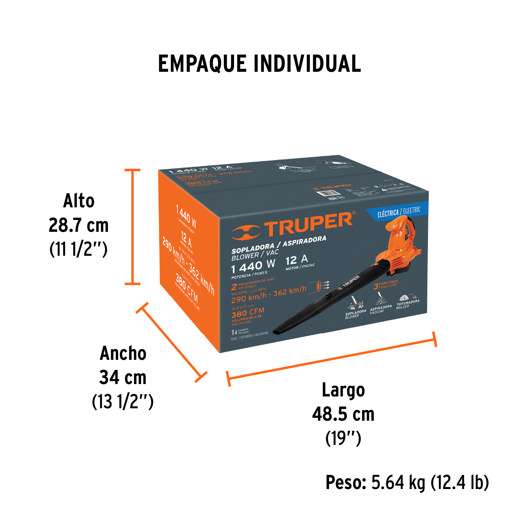 Sopladora/Aspiradora 1,440 W, con bolsa recolectora, TRUPER - Image 4