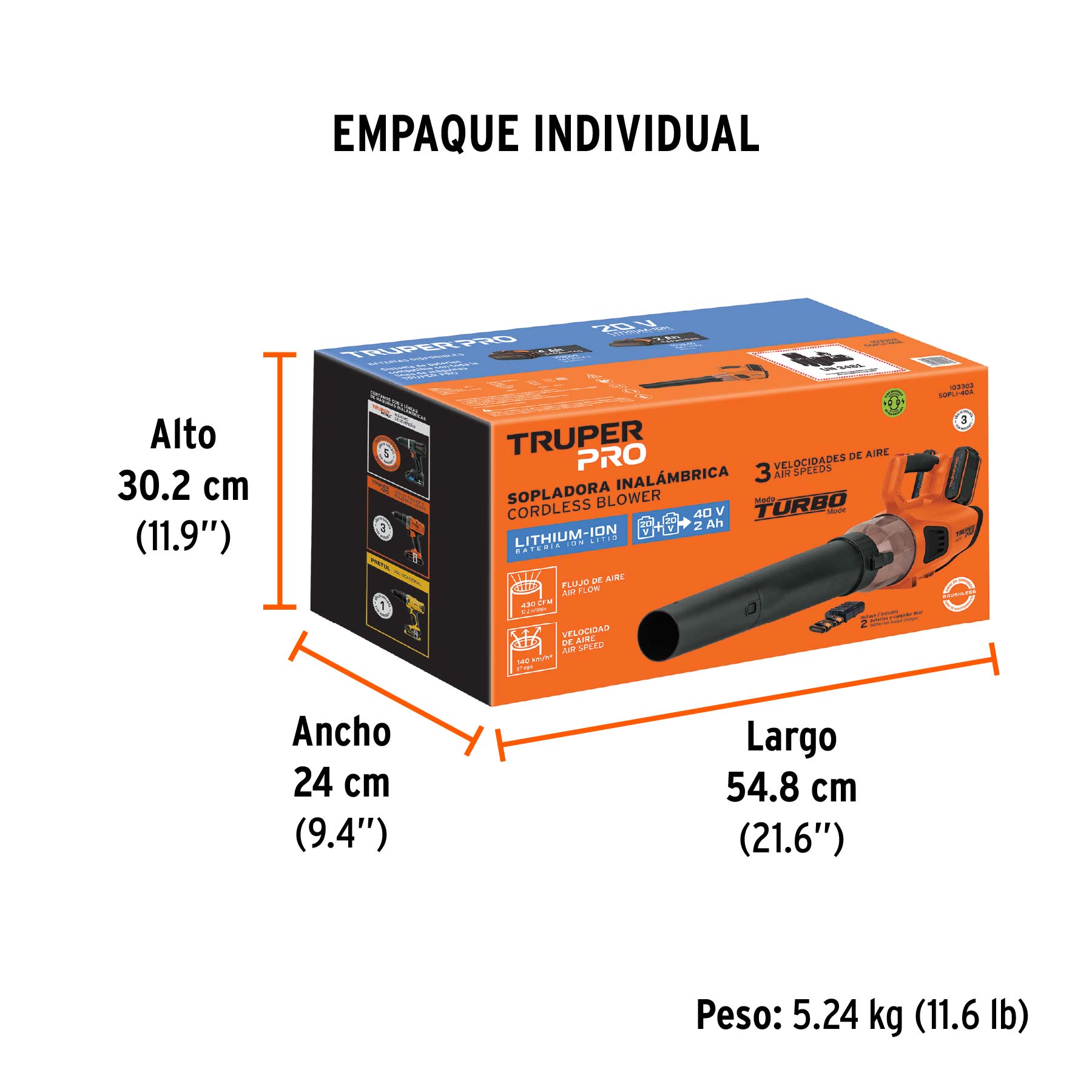 Sopladora inalámbrica 40V, 2 baterías 2Ah, 1 carg.dual, PRO - Image 5