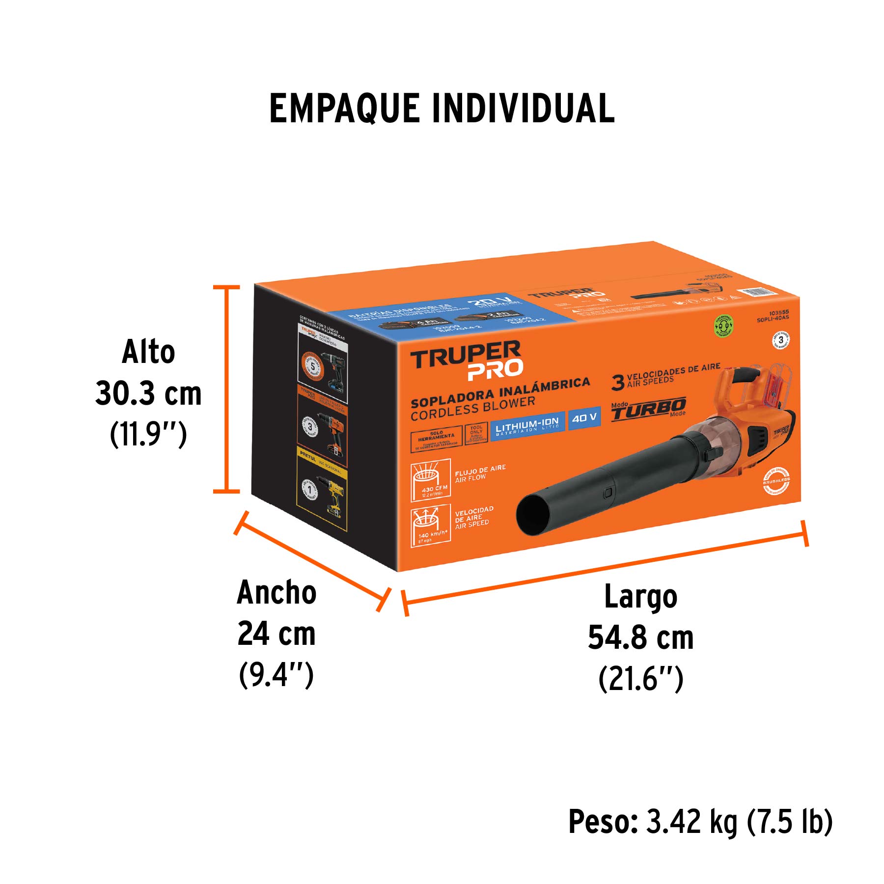 Sopladora inalámbrica 40V, sin accesorios, TRUPER PRO - Image 5