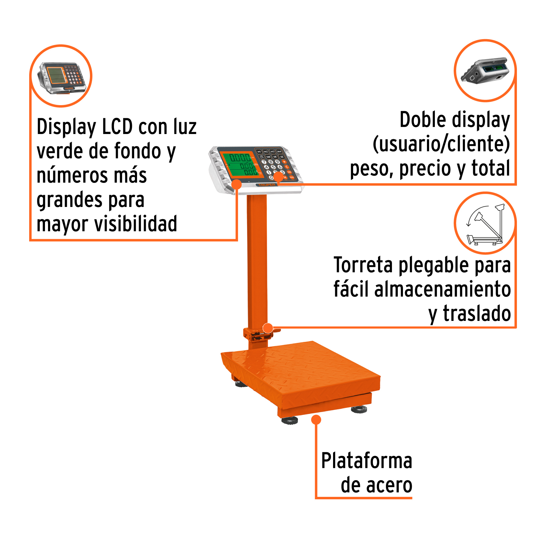 Báscula electrónica de plataforma p/mostrador, 80 kg, TRUPER - Image 2