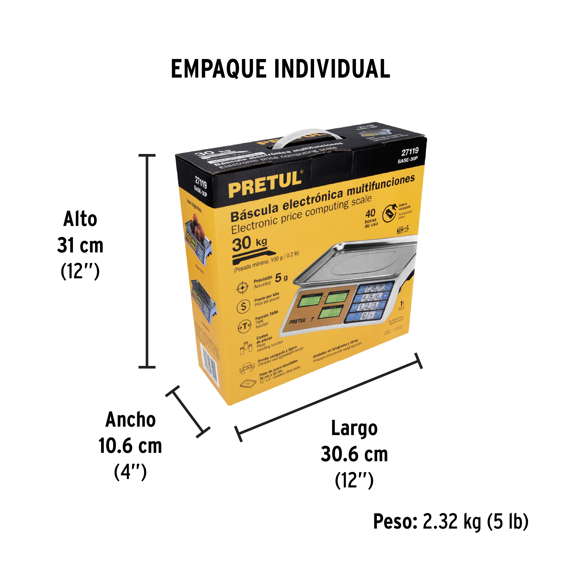 Báscula electrónica multifunciones 30 kg, PRETUL - Image 7