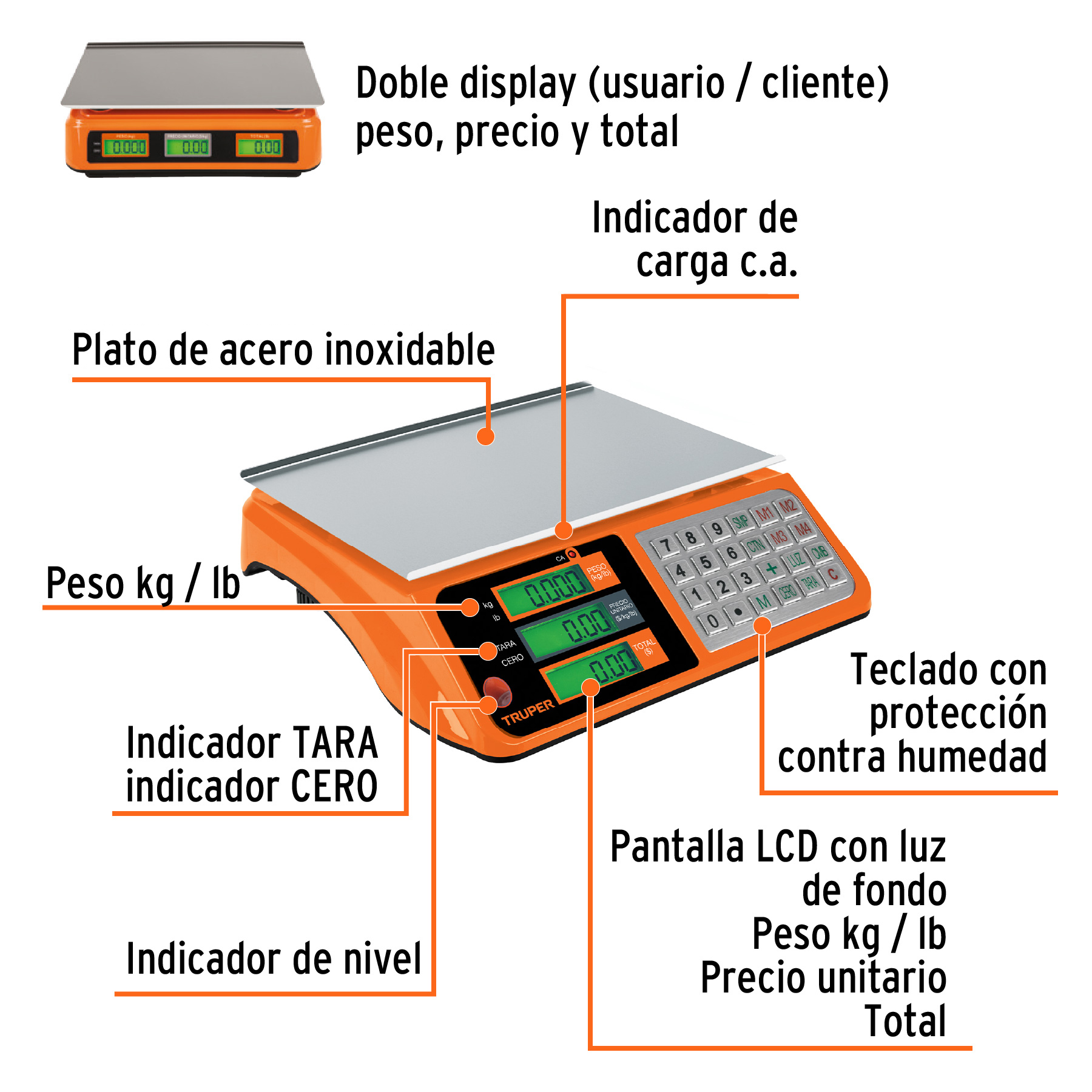 Báscula electrónica multifunciones 40 kg, TRUPER - Image 5