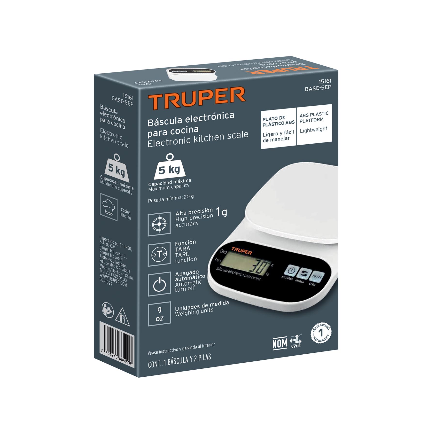 Báscula digital para cocina, plato de ABS, 5 kg, TRUPER - Image 2